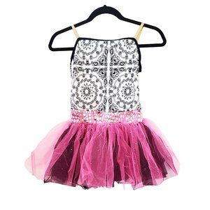 Weissman Dance Costume Recital Halloween Pink Black White Ruffles Sz L Child